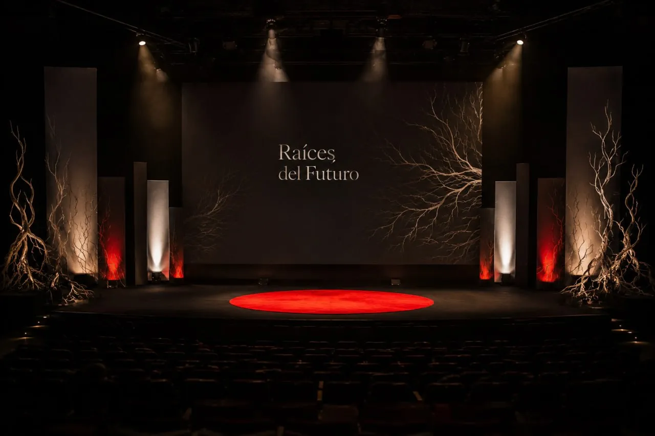 Escenario oscuro con el círculo rojo de TEDx